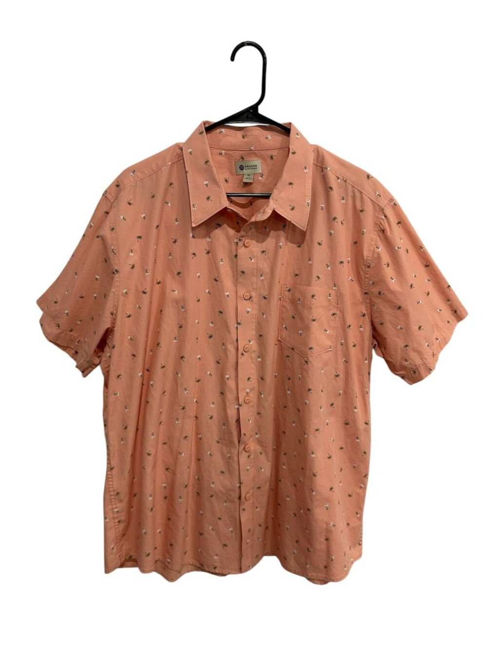 Haggar XXL Mens Peach Palm Tree Print Short Sleeve Button-Up Shirt Boho Beach